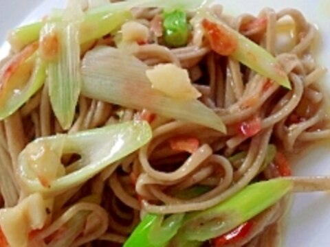 日本蕎麦でパスタ風(2)《長ネギと桜海老》